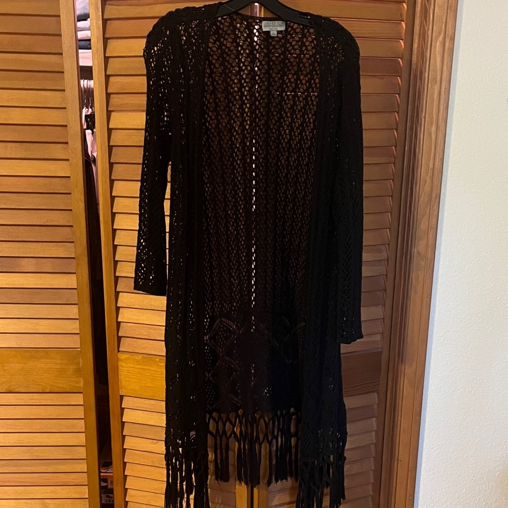Joseph A Black Knit Cardigan with Fringe